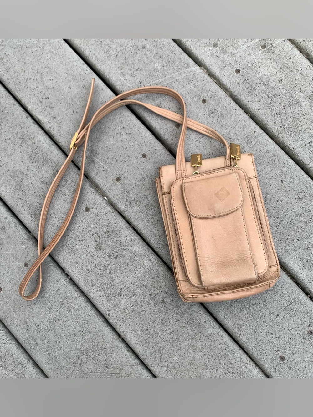 Vintage 90s Tan Leather Crossbody Bag | Tignanello Rectangular Purse - Picture 2 of 8